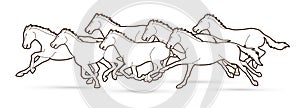 7 Horses running cartoon graphic