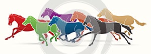 7 Horses running cartoon graphic