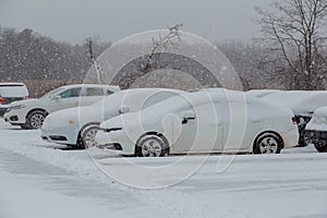 7 January 2017 Cars covered in snow during snowstorm