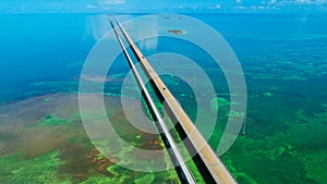 7 mile bridge. Aerial view. Florida Keys, Marathon, USA.