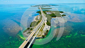 7 mile bridge. Aerial view. Florida Keys, Marathon, USA.