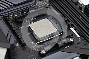 7 nm Computer processor CPU inserted in a motherboard socket