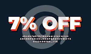 7% off sale 3d text white orange light