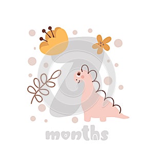 7 seven months anniversary card. Baby shower print with cute animal dino and flowers capturing all special moments. Baby