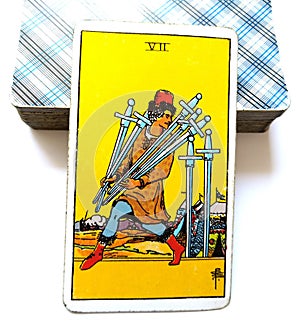 7 Seven of Swords Tarot Card Logic Reason Ahead of the Posse Adaptability Flexibility Plotting & Planning Strategies