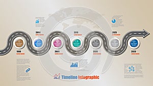 7 steps business roadmap timeline infographic, vector illustration