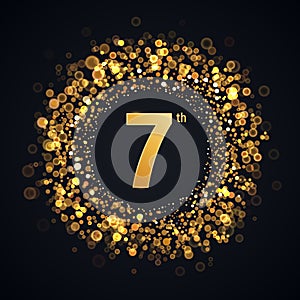 7 th years anniversary isolated vector design element. Seven birthday logo with blurred light effect on dark background