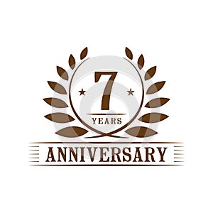 7 years anniversary celebration logo. 7th anniversary luxury design template. Vector and illustration.