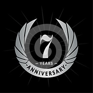 7 years anniversary design template. Elegant anniversary logo design. Seven years logo.