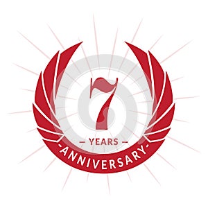 7 years anniversary design template. Elegant anniversary logo design. Seven years logo.