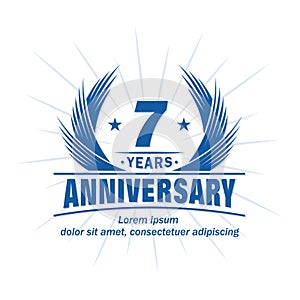 7 years anniversary. Elegant anniversary design. 7th years logo.