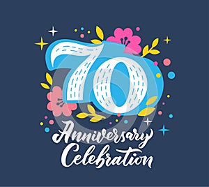 70 anniversary celebration flat vector greeting card template