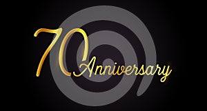 70 anniversary logo concept. 70th years birthday icon. Isolated golden numbers on black background. Vector illustration