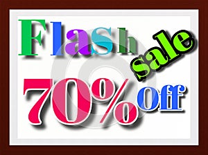 70% off flash sale 3d text illustration in the brown fram.