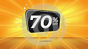 70 off. Yellow motion banner with seventy percent discount.