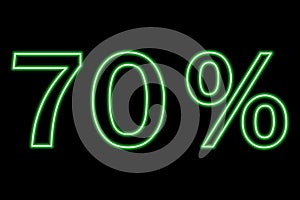 70 percent inscription on a black background. Green line in neon style.