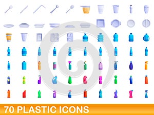 70 plastic icons set, cartoon style