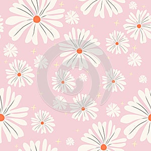 70`s cutie hippie daisy seamless pattern. Floral background.