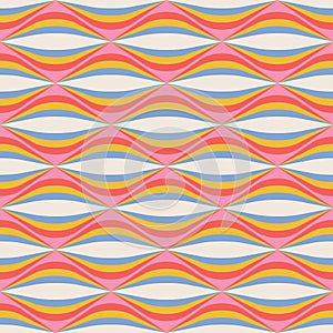 70 s Retro Horizontal vawy Seamless Pattern. 60s and 70s Aesthetic Style. Flat vector illustration.