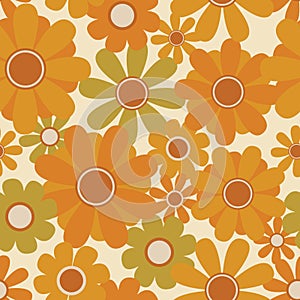 70's retro sunflower seamless vector pattern