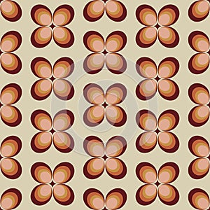 70 s seamless pattern. Retro flower geometric seamless background in seventies style. Groovy scrapbook paper. Yellow, orange,