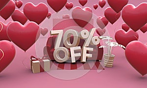 70 Seventy percent off - Valentines Day Sale 3D illustration.