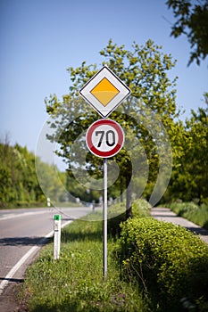 70 speed sign at the side of a road