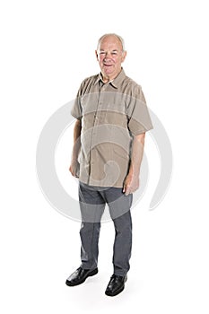 70 year old senior man standing isolated on white background