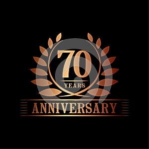 70 years anniversary celebration logo. 70th anniversary luxury design template. Vector and illustration.