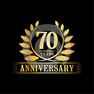 70 years anniversary celebration logo. 70th anniversary luxury design template. Vector and illustration.