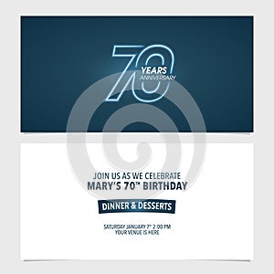 70 years anniversary invitation vector illustration. Template design element for 70th birthday