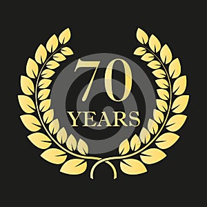 70 years anniversary laurel wreath icon or sign. Template for celebration and congratulation design. 70th anniversary
