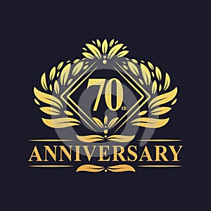 70 years Anniversary Logo, Luxury floral golden 70th anniversary logo