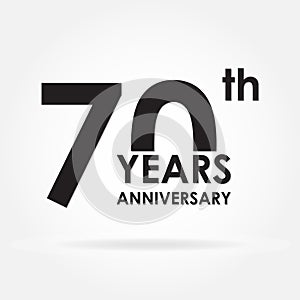 70 years anniversary sign or emblem. Template for celebration and congratulation design. Black vector illustration of 70th anniver