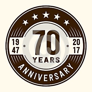 70 years celebrating anniversary design template. 70th anniversary logo. Vector and illustration.