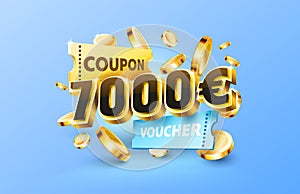 7000 euro coupon gift voucher, cash back banner special offer. Vector illustration