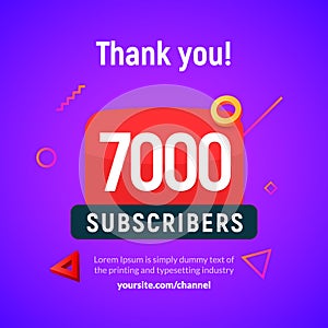 7000 followers vector post 7k celebration. Seven thousand subscribers followers thank you congratulation