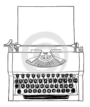 70s manual typewriter black and white with paper line ar