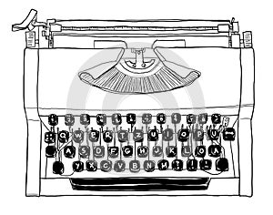 70s manual typewriter Vintage black and white line art