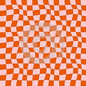 70s retro seamless pattern with groovy trippy grid. Checkered background with distorted squares. Hippie aesthetic.