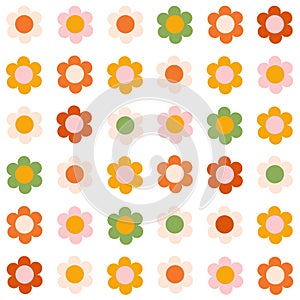 70s retro seamless pattern with hippie groovy flowers.