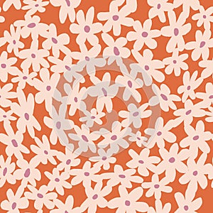 70s vintage seamless pattern with chamomile flowers.