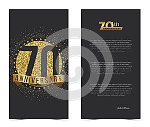 70th anniversary card with gold elements.