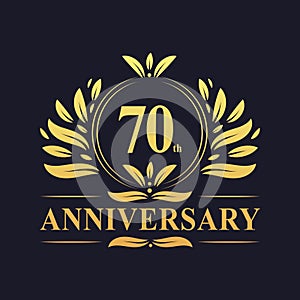 70th Anniversary Design, luxurious golden color 70 years Anniversary logo.