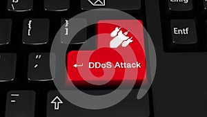 71. DDoS Attack Rotation Motion On Computer Keyboard Button.