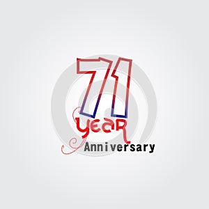 71 years anniversary celebration logotype. anniversary logo with red and blue color isolated on gray background, vector design for