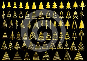 72 gold Christmas trees, vector set