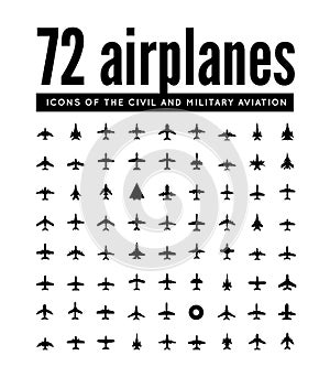 72 vector icons of airplanes