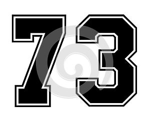 73 Classic Vintage Sport Jersey Number in black number on white background for american football, baseball or basketball