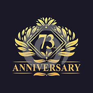 73 years Anniversary Logo, Luxury floral golden 73rd anniversary logo